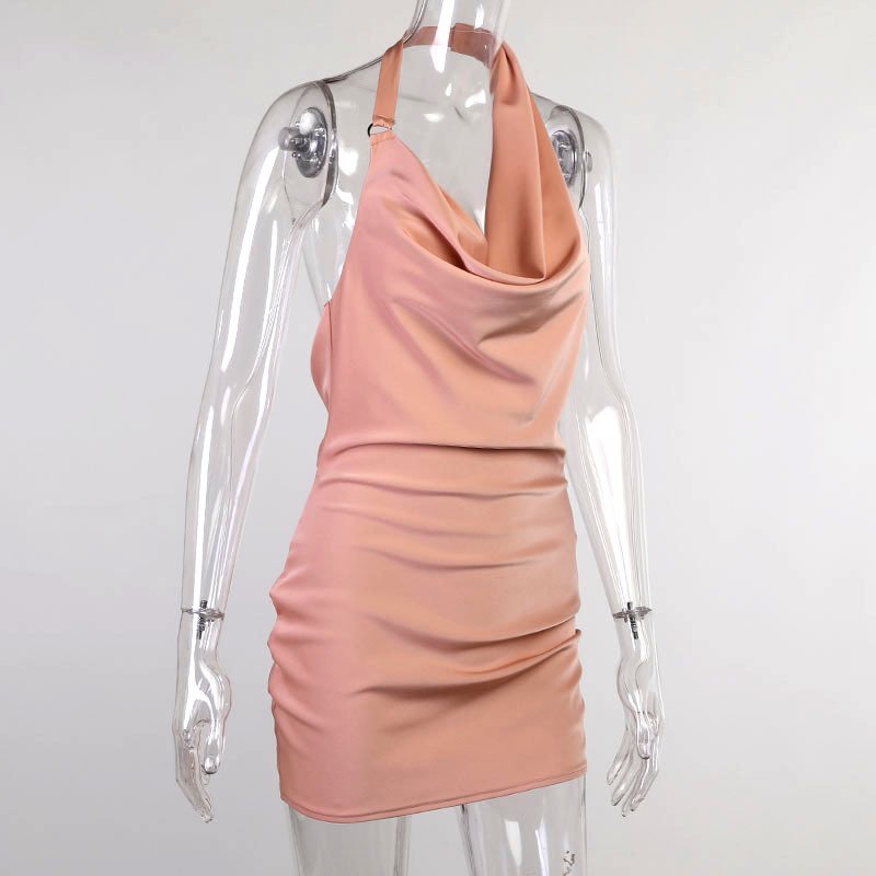 Satin Party Dress V Neck Backless Mini Sleeveless Summer Party Dress - Image 3